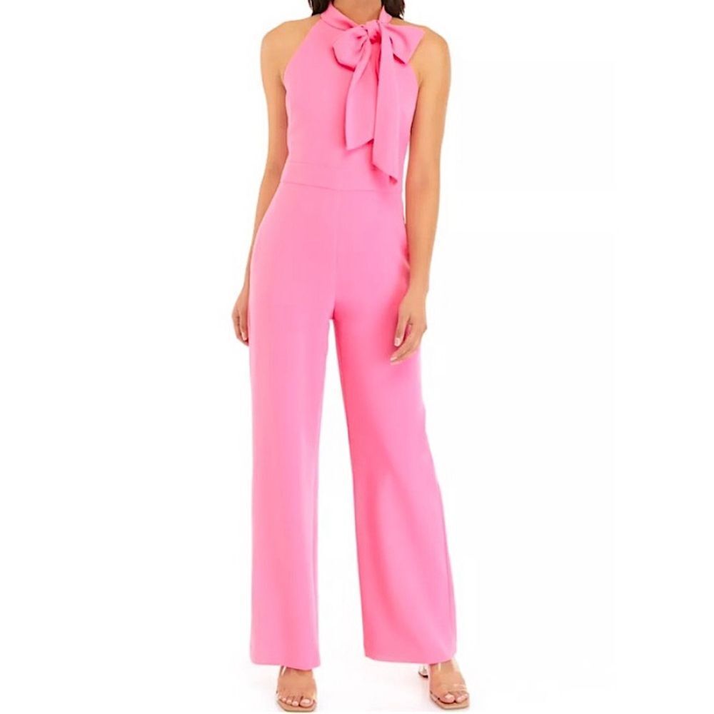 Vince Camuto Jumpsuit Pink Bow Neck Halter Size 2 • NEW WITH TAGS •